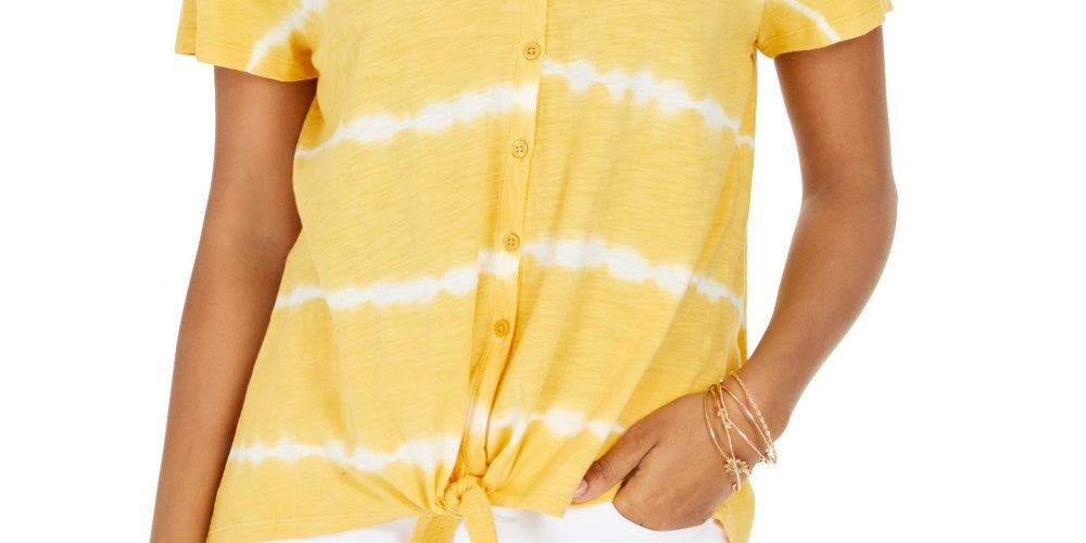Style & Co Women's Tie Dye Tie Front Top Gold Size XX-Large