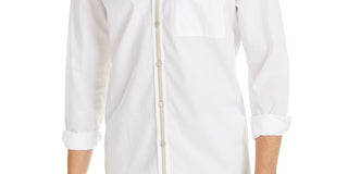 Alfani Men's Band Collar Stripe Button Down Shirt White Size X-Large