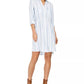 Style & Co Women's Striped Button-Front Linen-Blend Shirtdress Blue Size X-Small