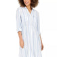 Style & Co Women's Striped Button-Front Linen-Blend Shirtdress Blue Size X-Small