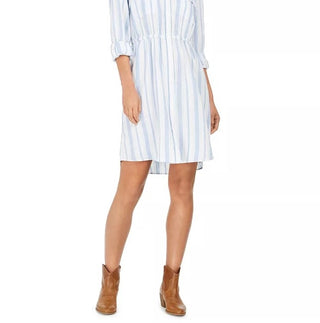 Style & Co Women's Striped Button-Front Linen-Blend Shirtdress Blue Size X-Small