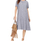 Style & Co Women's Striped Button-Front Linen-Blend A-Line Dress Med Blue Size X-Large