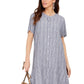 Style & Co Women's Striped Button-Front Linen-Blend A-Line Dress Med Blue Size X-Large