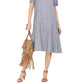 Style & Co Women's Striped Button-Front Linen-Blend A-Line Dress Med Blue Size X-Large