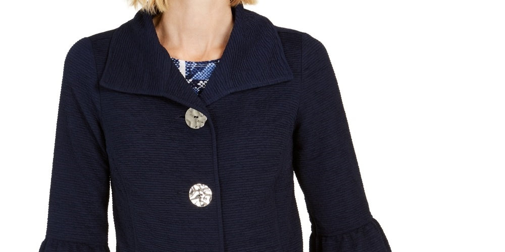 JM Collection Women's Textured Bell Sleeve Jacket Blue Size X-Large