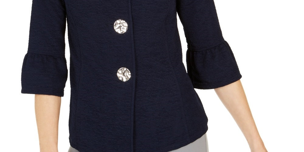 JM Collection Women's Textured Bell Sleeve Jacket Blue Size X-Large