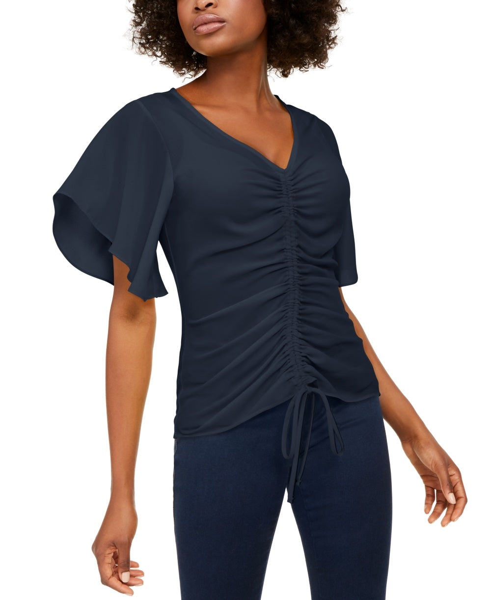 INC International Concepts Women's Ruched Front Top Navy Size Petite Small