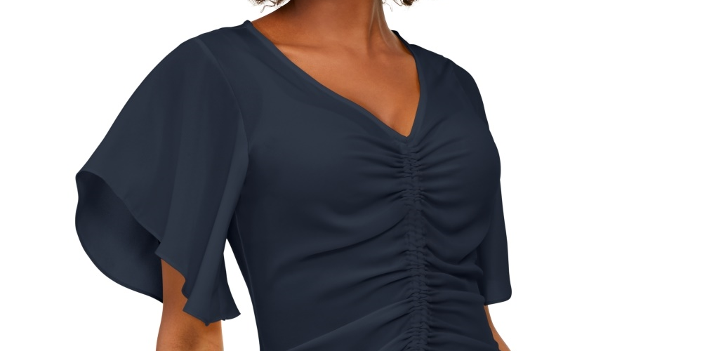 INC International Concepts Women's Ruched Front Top Navy Size Petite Small
