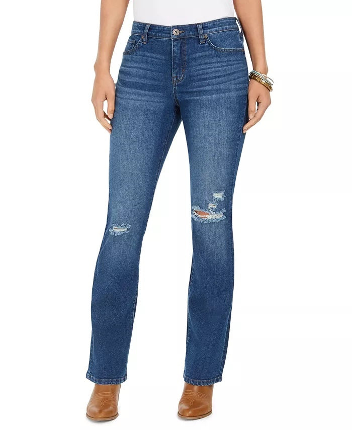Style & Co Women's Destructed Curvy Boot Cut Jeans Blue Size 10