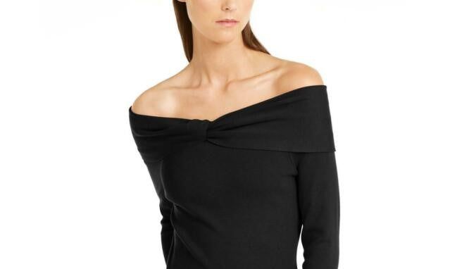 INC International Concepts Women's Twist Off The Shoulder Sweater Black Size Large