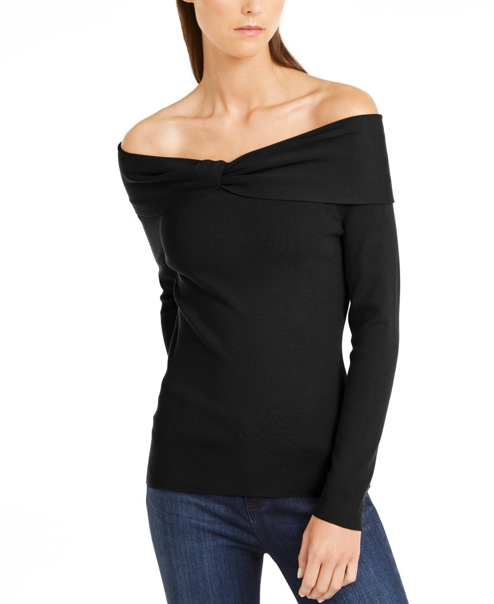 INC International Concepts Women's Twist Off The Shoulder Sweater Black Size X-Large