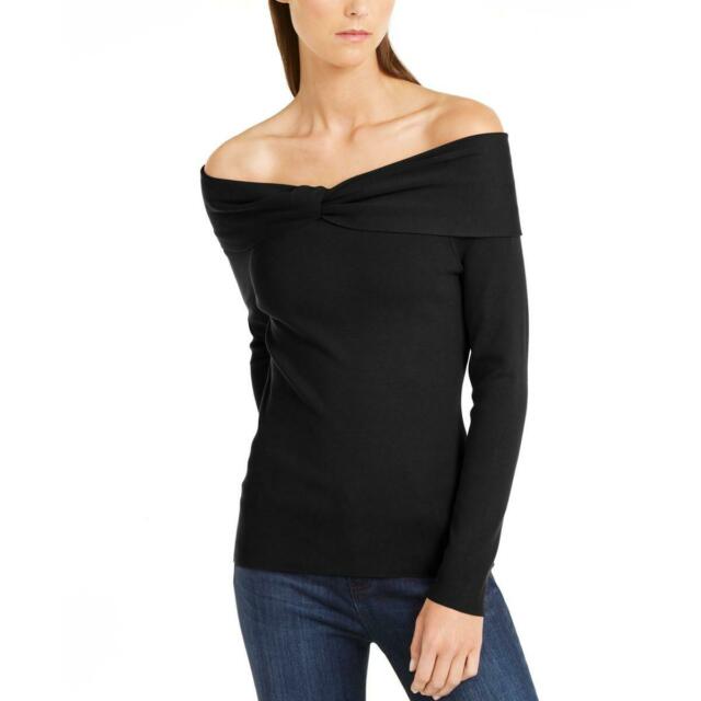 INC International Concepts Women's Twist Off The Shoulder Sweater Black Size X-Small