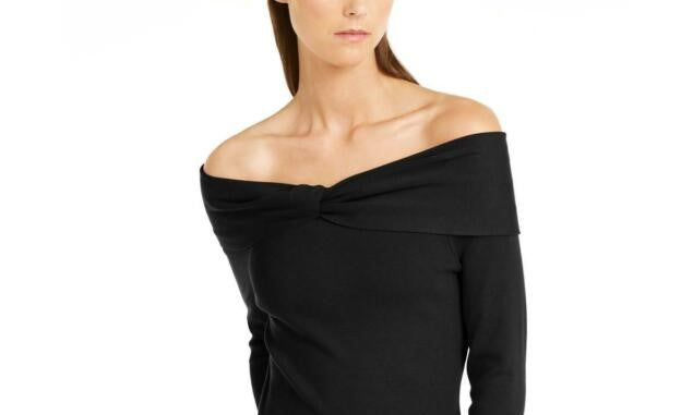 INC International Concepts Women's Twist Off The Shoulder Sweater Black Size X-Small