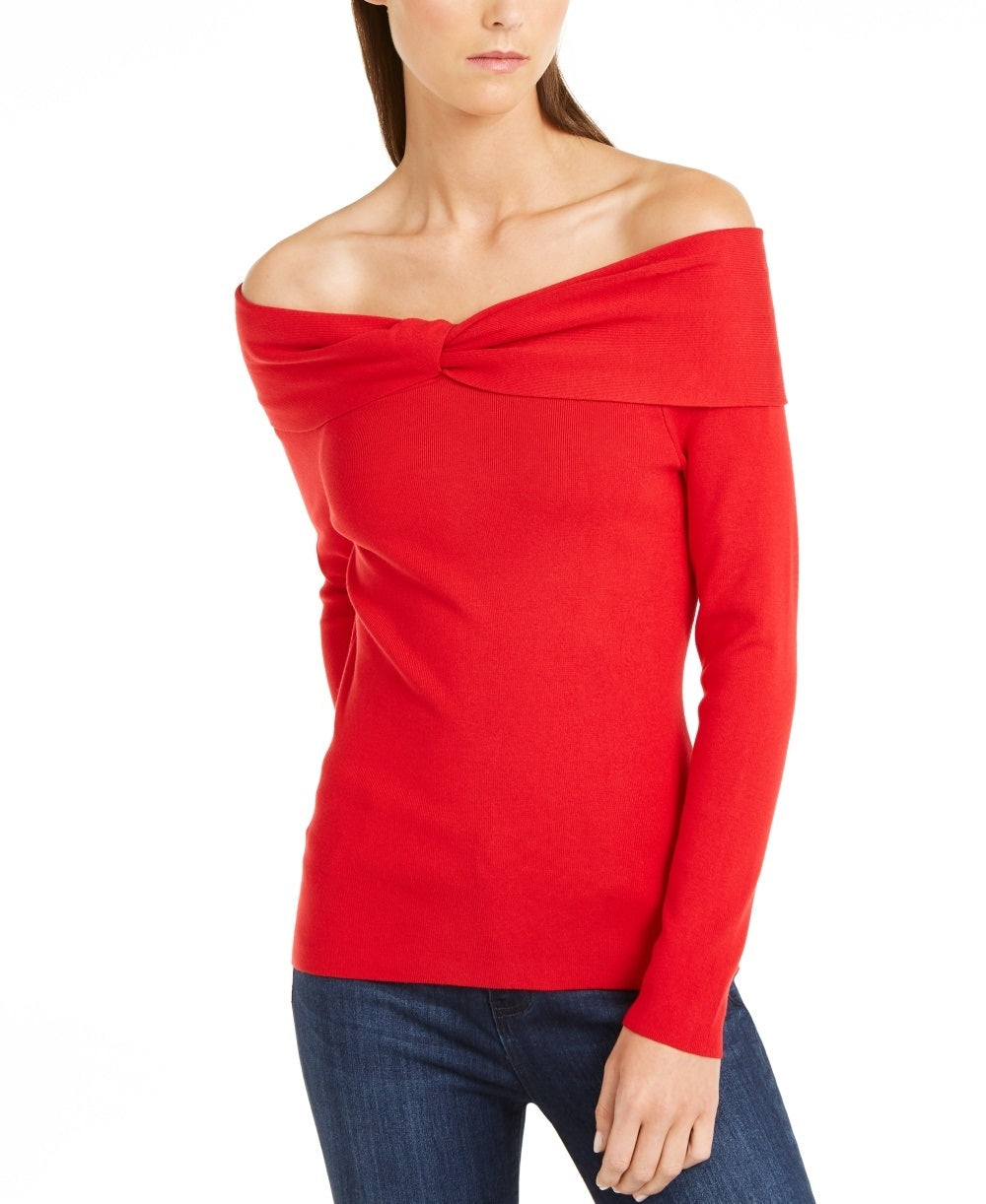 INC International Concepts Women's Twist Off The Shoulder Sweater Red Size X-Small