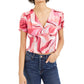 Bar III Women's Printed Smocked Top Red Size Medium