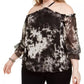 INC International Concepts Women's Plus Size Tie-Dyed Cold-Shoulder Top Black Size 3X