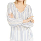 INC International Concepts Women's Striped Peasant Top Navy Size X-Small