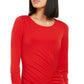 INC International Concepts Women's Asymmetric Smocked Midi Dress Red Size Large