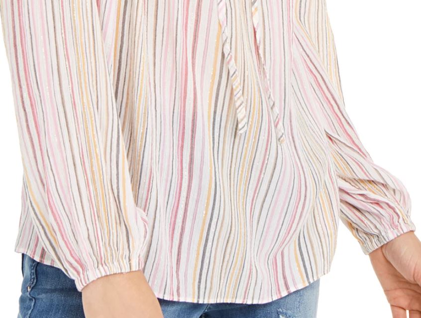 INC International Concepts Women's Striped Peasant Top Pink Size X-Small