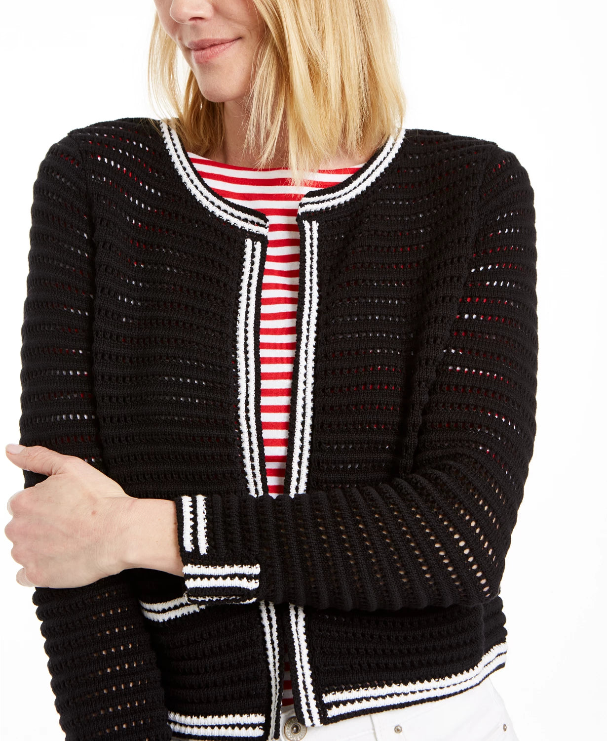 Charter Club Women's Pointelle Sweater Black Size Large