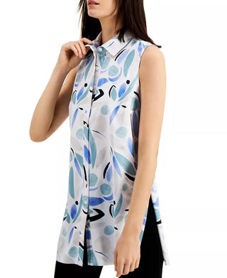Alfani Women's Printed Sleeveless Tunic Top Navy Size Small