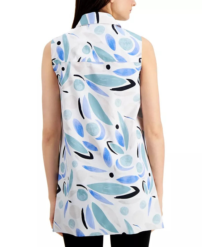 Alfani Women's Printed Sleeveless Tunic Top Navy Size Small