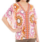 JM Collection Women's Blouse Studded Tie Dye V Neck Pink Size Medium