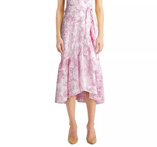 Charter Club Women's Printed Eyelet Ruffled Faux-Wrap Dress Dark Pink Size 16