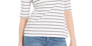 Charter Club Women's Striped Mock-Neck Top White Size XX-Large
