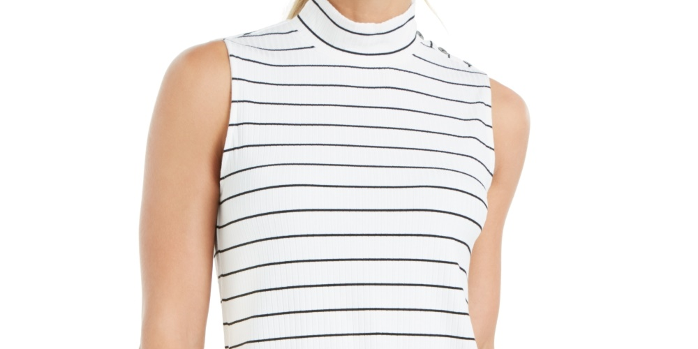 Charter Club Women's Sleeveless Mock Neck Top  White Size Small