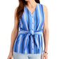 Charter Club Women's Striped Tie Waist Top Blue Size Medium