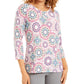 JM Women's Collection Printed 3/4-Sleeve Jacquard Top Navy Size Medium