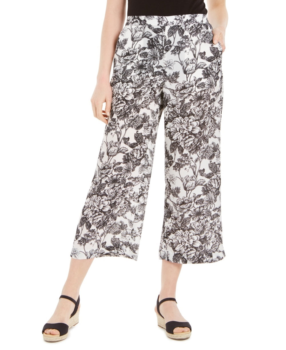 Charter Club Women's Printed Wide Leg Capri Pants  White Size X-Small