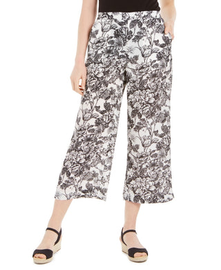 Charter Club Women's Printed Wide Leg Capri Pants  White Size X-Small