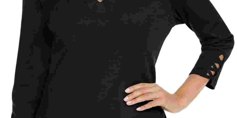 Karen Scott Women's Cotton Lace Up T-Shirt Black Size Small