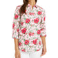 Charter Club Women's Floral Print Button Up Shirt Pink Size Medium