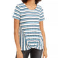 Style & Co Women's Striped Twist-Front Top  Dark Blue Size Small