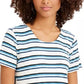 Style & Co Women's Striped Twist-Front Top  Dark Blue Size Small