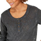 Style & Co Women's Lace Henley Top Black Size Medium