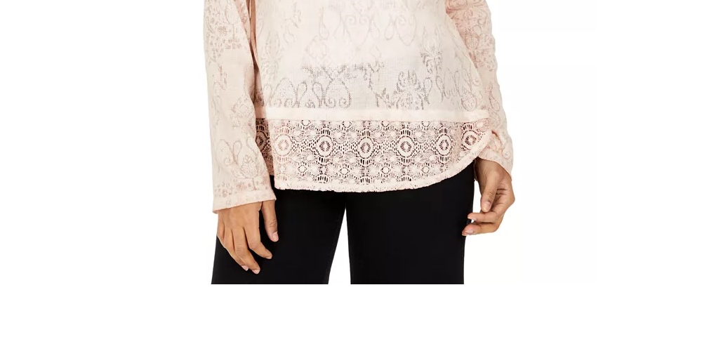 Style & Co Women's Lace Henley Top Pink Size Medium
