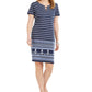 Karen Scott Women's Lace Up Split Neck Dress Navy Size Large