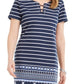 Karen Scott Women's Lace Up Split Neck Dress Navy Size Large