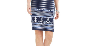 Karen Scott Women's Lace Up Split Neck Dress Navy Size Large