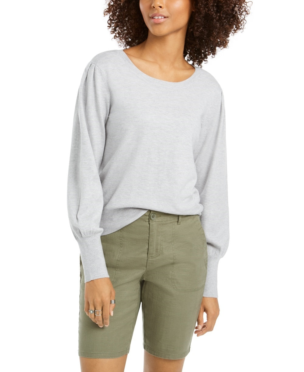 Style & Co Women's Pull Sleeve Blouson Sweater Silver Size Medium