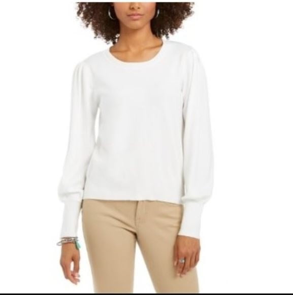 Style & Co Women's Pull Sleeve Blouson Sweater Winter White Size Large