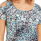 JM Collection Women's Printed Cold Shoulder Top  Navy Size Large