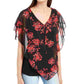 Bcx Junior's Floral Popover Top Black- Size Small