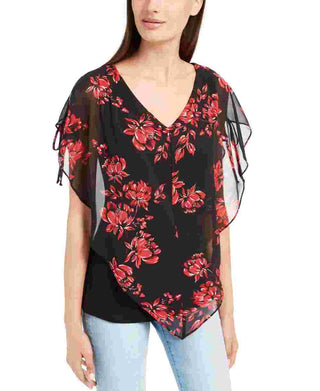 Bcx Junior's Floral Popover Top Black- Size Small
