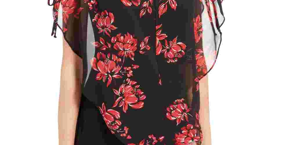 Bcx Junior's Floral Popover Top Black- Size Small