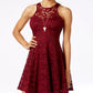 Material Girl Junior's Lace Skater Dress Red Size Small